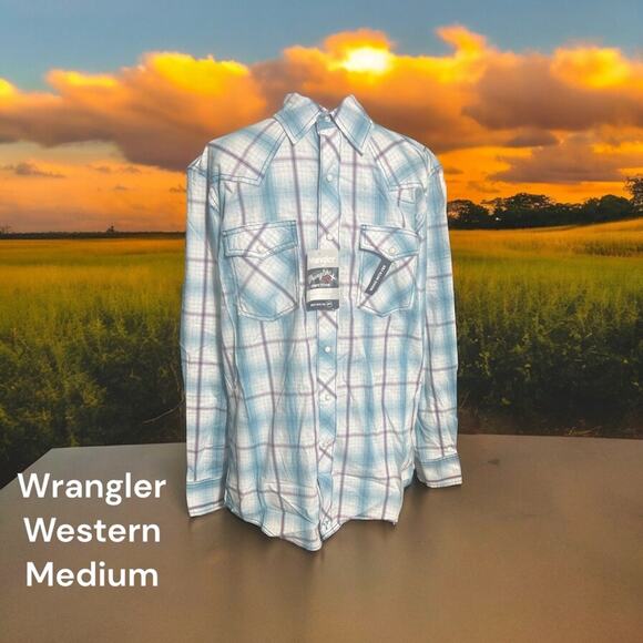 Wrangler Other - Wrangler, Medium, Blue/Maroon, Pearl Snap Western Shirt. M1